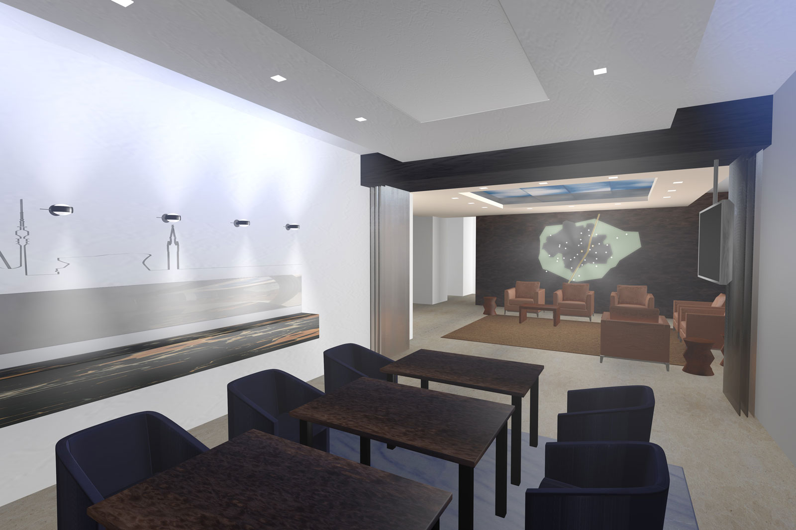 Entwurf eines VIP-Bereichs mit Bar und Lounge